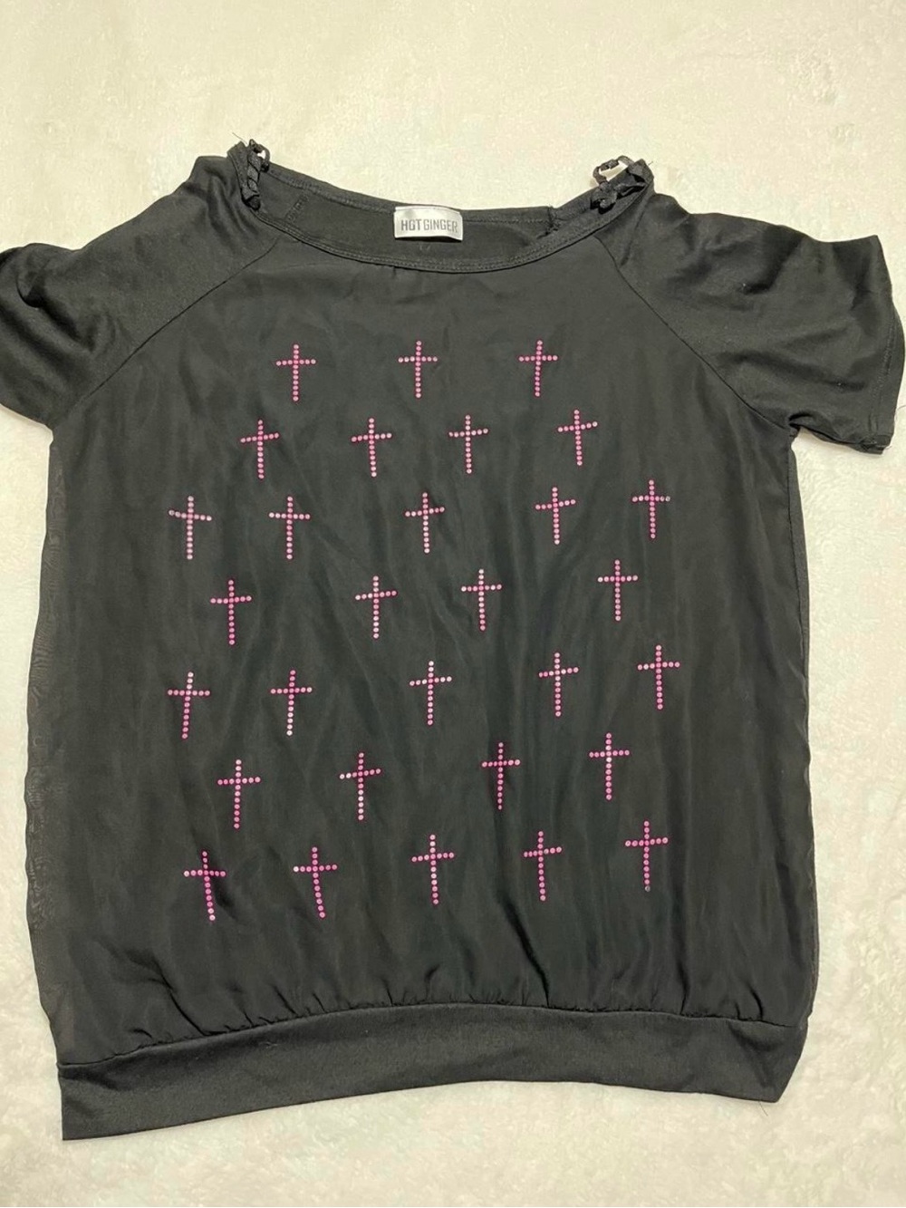 Hot Ginger Y2K vibe top with pink crosses